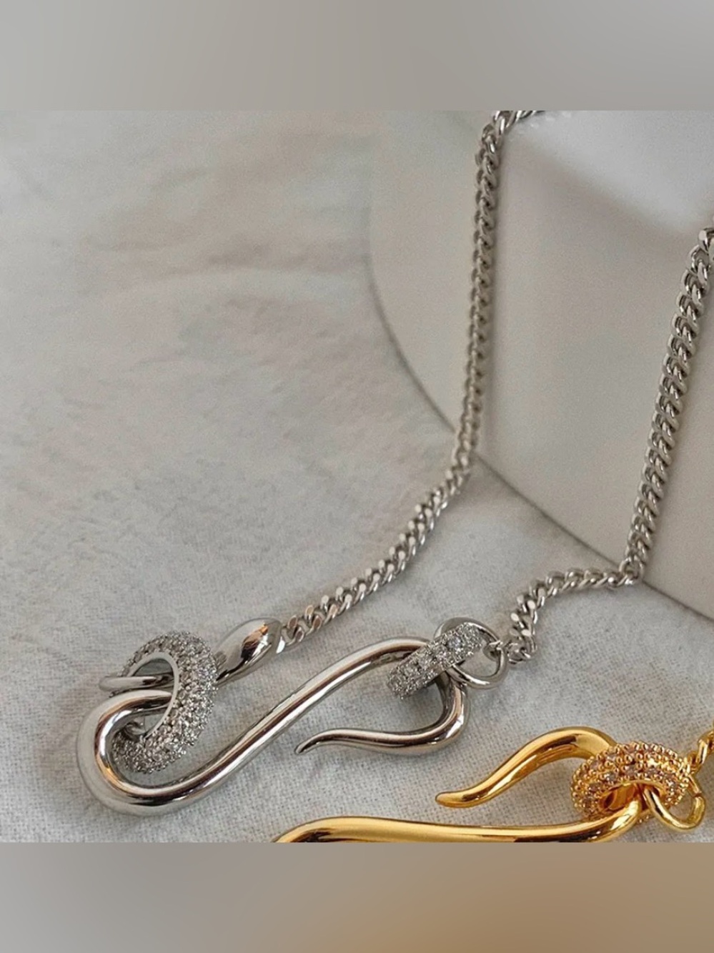 Serpenti Snake Elegant Silver Pave Heart & Swirl Pendant Necklace